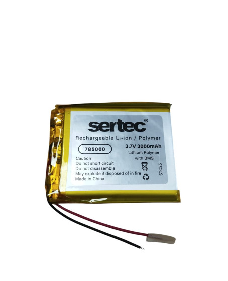 Sertec 785060 3.7V 3000mAh Li-Polymer Pil (Devreli/1.5A)