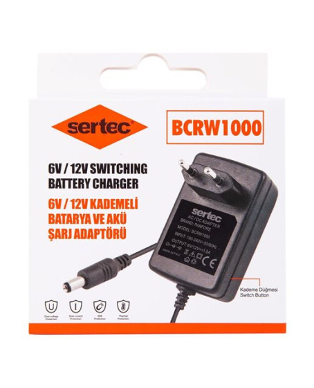 Sertec BCRW1000 6V/12V 1A Kademeli Batarya ve Akü Şarj Adaptörü Sertec BCRW1000 6V/12V 1A Kademeli Batarya ve Akü Şarj Adaptörü