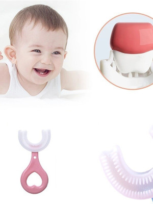 Silikon Çocuk Diş Fırçası Tartar Temizleyici (2-12 Yaş) - Pembe