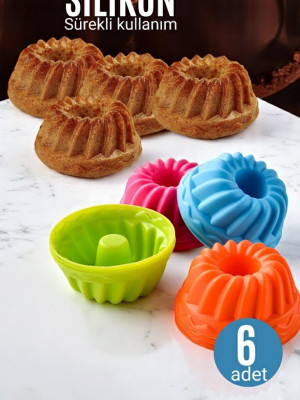 Silikon Göbekli Muffin CupCake Kalıbı - Sürekli Kullanım Muffin Kek Kalıbı 6 ADET