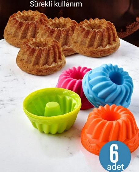 Silikon Göbekli Muffin CupCake Kalıbı - Sürekli Kullanım Muffin Kek Kalıbı 6 ADET