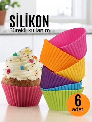 Silikon Muffin Kalıbı - Sürekli Kullanım Muffin Kek Kalıbı 6 ADET