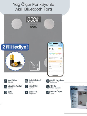 BASKÜL GRİ YAĞ ÖLÇER AKILLI BLUETOOTH CAM BASKÜL