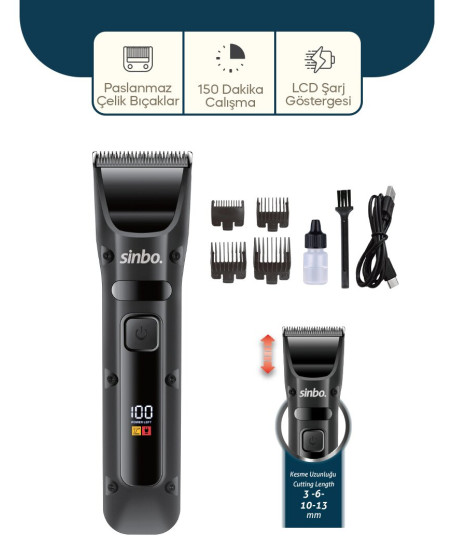 USB ŞARJLI - LCD GÖSTERGELİ SAÇ - SAKAL KESME TRAŞ MAKİNESİ SHC-1911