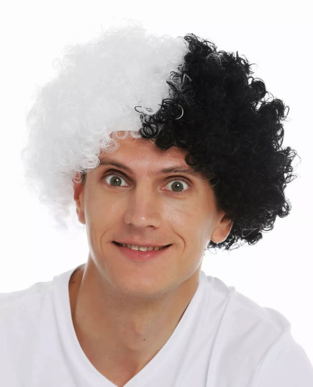 Siyah Beyaz Kıvırcık Afro Bonus Peruk Taraftar Bonus Saç