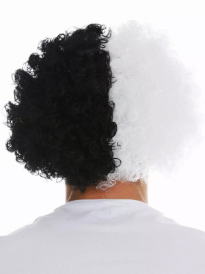 Siyah Beyaz Kıvırcık Afro Bonus Peruk Taraftar Bonus Saç