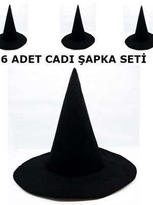 Siyah Cadı Şapkası Keçe Yetişkin Boy 6 Adet Siyah Cadı Şapkası Keçe Yetişkin Boy 6 Adet