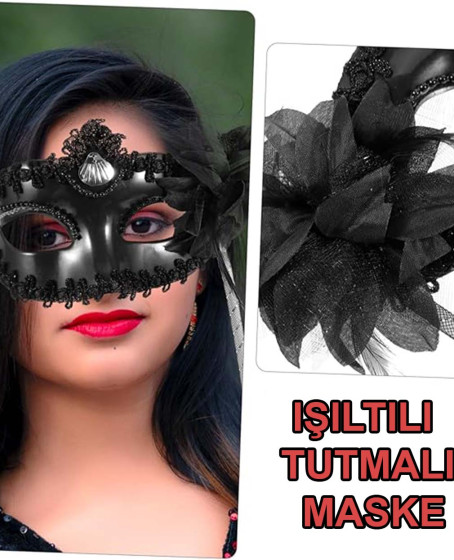 Siyah Işıltılı Tutmalı Fotoğraf Çekimi Maskesi 18x29 cm