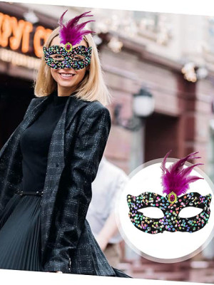 Siyah Kadife Üzeri Rengarenk Payetli Pullu Pembe Tüylü Pembe Taşlı Parti Maskesi 19x21 cm Siyah Kadife Üzeri Rengarenk Payetli Pullu Pembe Tüylü Pembe Taşlı Parti Maskesi 19x21 cm