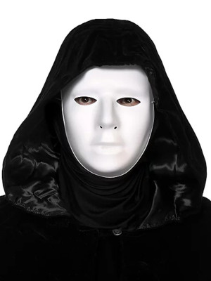 Siyah Kapüşonlu 120 cm Pelerin ve Beyaz Boyanabilir Tam Yüz Maske Siyah Kapüşonlu 120 cm Pelerin ve Beyaz Boyanabilir Tam Yüz Maske