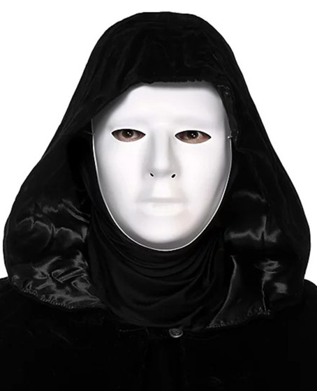 Siyah Kapüşonlu 120 cm Pelerin ve Beyaz Boyanabilir Tam Yüz Maske