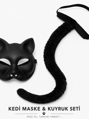 Siyah Kedi Maskesi ve Peluş Kuyruk Kostüm Seti 70 cm Siyah Kedi Maskesi ve Peluş Kuyruk Kostüm Seti 70 cm