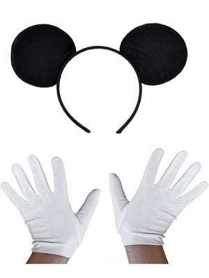 Siyah Mickey Mouse Tacı ve Beyaz Eldiven Seti Siyah Mickey Mouse Tacı ve Beyaz Eldiven Seti