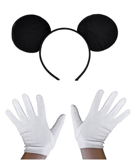 Siyah Mickey Mouse Tacı ve Beyaz Eldiven Seti