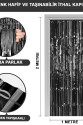 Siyah Renk Ekstra Metalize Parlak Saçaklı Arka Fon Perde İthal A Kalite 1x2 Metre