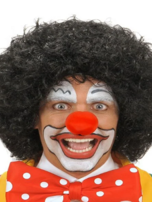 Siyah Renk Kıvırcık Afro Bonus Peruk Saç ve Kırmızı Sünger Burun Seti Siyah Renk Kıvırcık Afro Bonus Peruk Saç ve Kırmızı Sünger Burun Seti