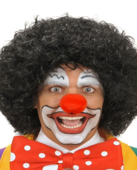 Siyah Renk Kıvırcık Afro Bonus Peruk Saç ve Kırmızı Sünger Burun Seti Siyah Renk Kıvırcık Afro Bonus Peruk Saç ve Kırmızı Sünger Burun Seti