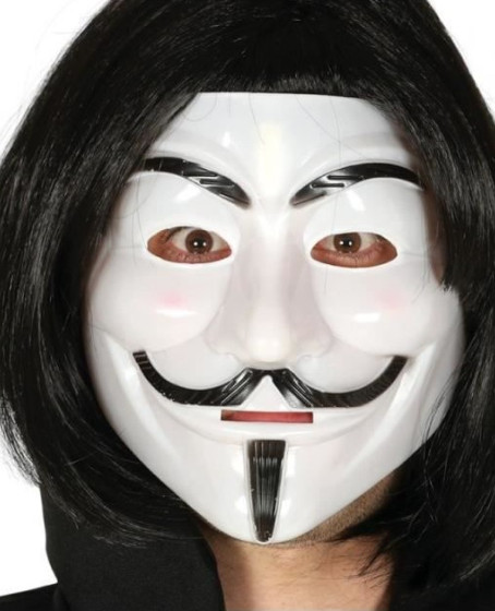 Siyah Renk Takma Kısa Saç ve V For Vendetta Maskesi Anonymous Maskesi