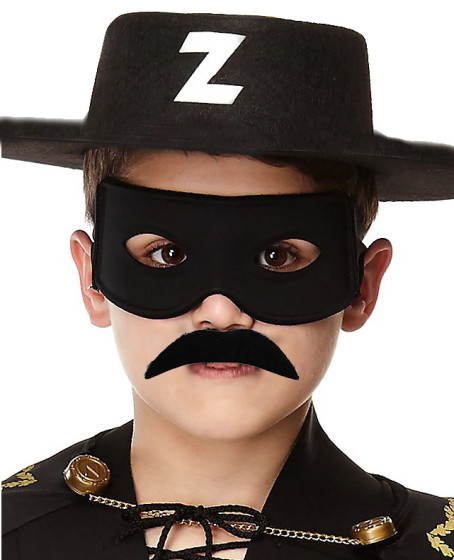 Siyah Renk Zorro Şapkası Zorro Maskesi ve Zorro Bıyık Çocuk Boy