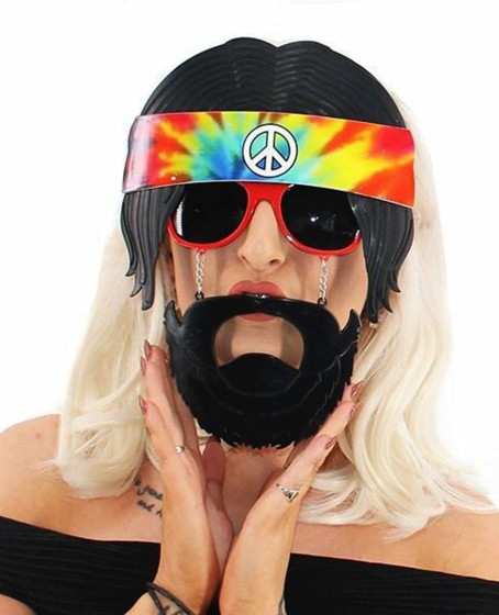 Siyah Saçlı Bandana Tasarımlı Hippi Parti Gözlüğü 26x18 cm