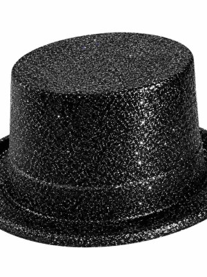 Siyah Simli Glitter Silindir Parti Şapkası Siyah Simli Glitter Silindir Parti Şapkası