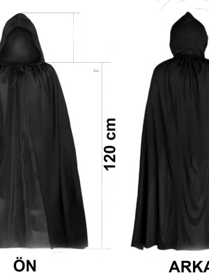 Siyah Uzun Pelerin 120 cm Kapüşonlu – Cosplay ve Parti Kostümü Siyah Uzun Pelerin 120 cm Kapüşonlu – Cosplay ve Parti Kostümü