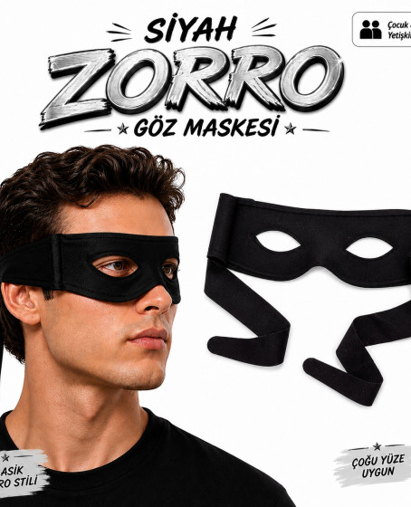Siyah Zorro Göz Maskesi – Bağlamalı Parti ve Kostüm Aksesuarı
