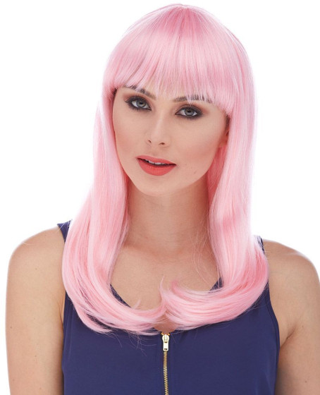 Soft Pembe Renk Uzun Düz Parti Peruğu