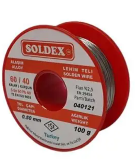 Soldex 60/40 Lehim Teli 100 gr 0,50 mm (Sn:60 / Pb:40) Soldex 60/40 Lehim Teli 100 gr 0,50 mm (Sn:60 / Pb:40)