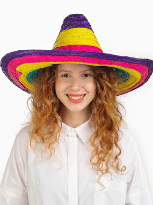 Sombrero Meksika Şapkası Renkli Örme Hasır Çocuk Boy