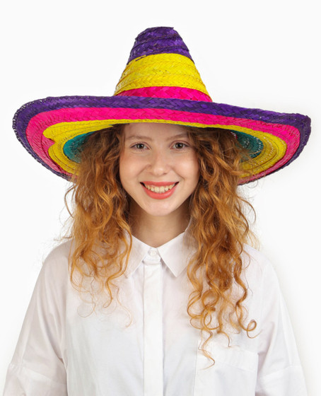 Sombrero Meksika Şapkası Renkli Örme Hasır Çocuk Boy