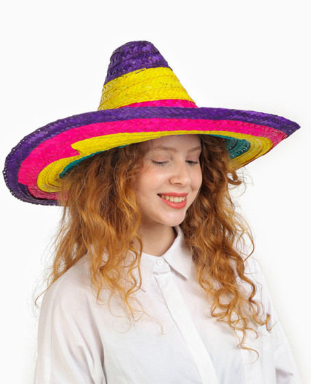 Sombrero Meksika Şapkası Renkli Örme Hasır Çocuk Boy
