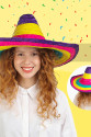 Sombrero Meksika Şapkası Renkli Örme Hasır Çocuk Boy