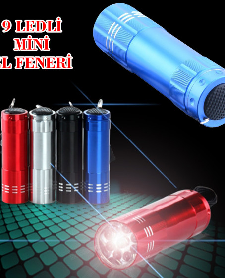 Süper Parlak 9 Ledli Metal Mini El Feneri