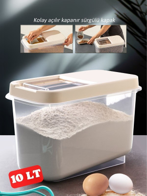 Sürgülü Kapaklı 10 LT Erzak Bakliyat Un Şeker Saklama Kabı