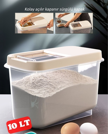 Sürgülü Kapaklı 10 LT Erzak Bakliyat Un Şeker Saklama Kabı Sürgülü Kapaklı 10 LT Erzak Bakliyat Un Şeker Saklama Kabı