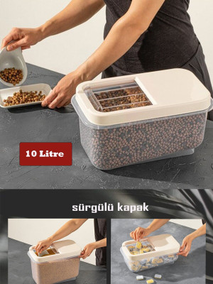 Sürgülü Kapaklı 10 LT Erzak Bakliyat Un Şeker Saklama Kabı Sürgülü Kapaklı 10 LT Erzak Bakliyat Un Şeker Saklama Kabı
