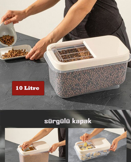 Sürgülü Kapaklı 10 LT Erzak Bakliyat Un Şeker Saklama Kabı Sürgülü Kapaklı 10 LT Erzak Bakliyat Un Şeker Saklama Kabı