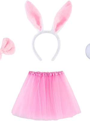 Tavşan Tacı Eteği Papyonu ve Kuyruk Kostüm Seti Pembe Renk Çocuk Boy Tavşan Tacı Eteği Papyonu ve Kuyruk Kostüm Seti Pembe Renk Çocuk Boy
