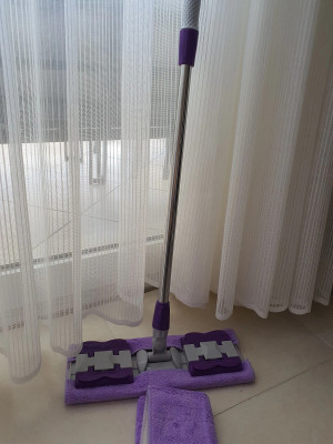 Teleskobik Cam Yer Tavan Silme - İstediğin Bezi Tak Kullan - 4 Mandallı -Yedek Bezli Mop Seti