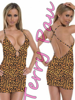 Leopar Desenli Fantezi Mini Elbise