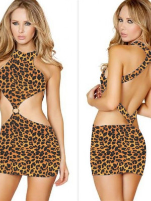 Leopar Desenli Fantazi Mini Elbise Leopar Desenli Fantazi Mini Elbise