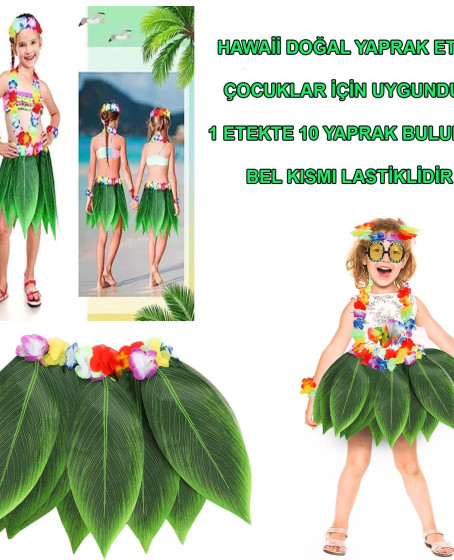 Tropikal Esintili Hawaii Yapraklı Parti Eteği Çocuk Boy