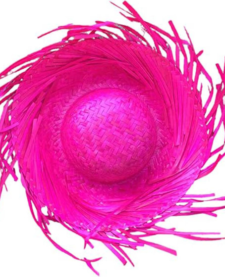 Tropikal Parti Pembe Fuşya Hasır Hawaii Şapkası 13x36 cm