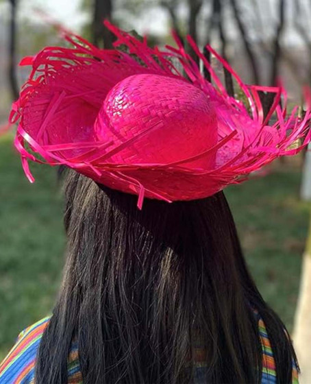 Tropikal Parti Pembe Fuşya Hasır Hawaii Şapkası 13x36 cm