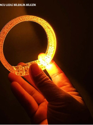 Turuncu Led Işıklı Baskı Yapılabilen Pilli Bileklik Bilezik 1,5 cm Genişlik