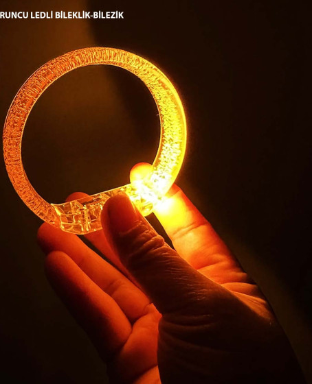 Turuncu Led Işıklı Baskı Yapılabilen Pilli Bileklik Bilezik 1,5 cm Genişlik