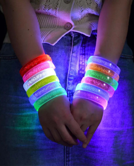 Turuncu Led Işıklı Baskı Yapılabilen Pilli Bileklik Bilezik 1,5 cm Genişlik