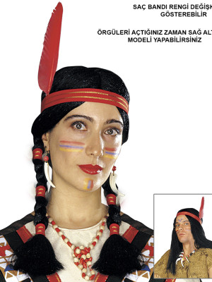 Tüylü Örgülü Hint Peruğu Kızılderili Peruğu