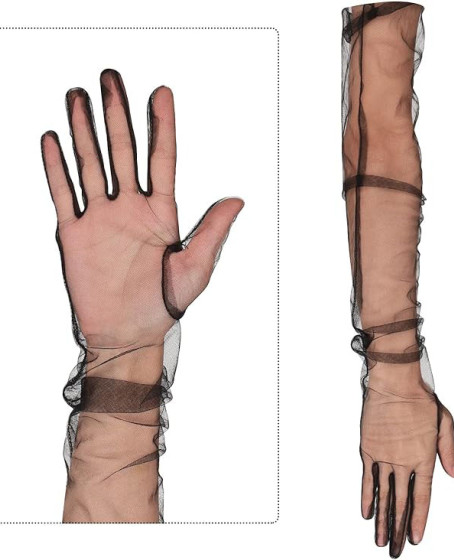 Uzun Boy Likralı Siyah Renk Yetişkin Mega Tül Eldiven 53 cm Uzun Boy Likralı Siyah Renk Yetişkin Mega Tül Eldiven 53 cm